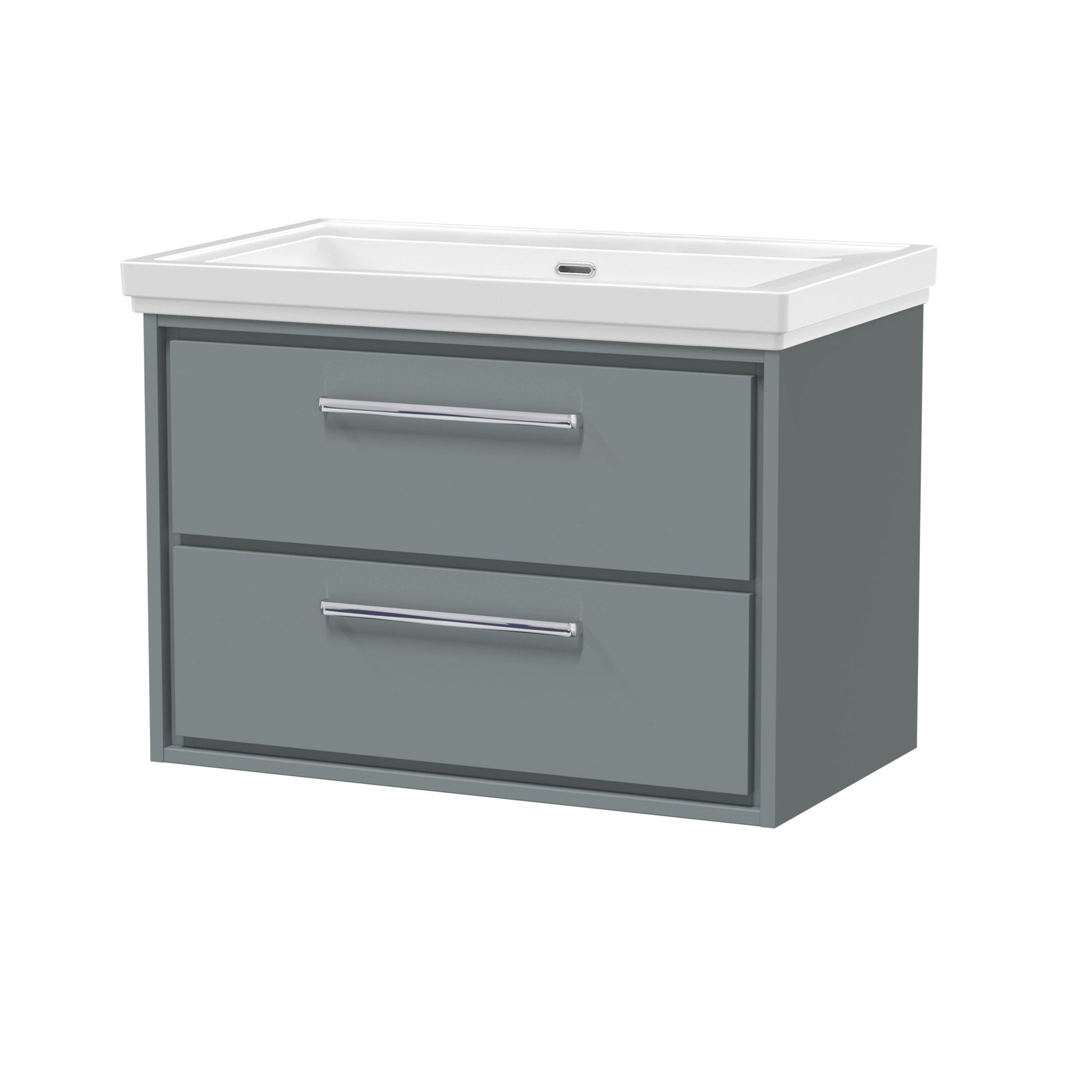Hudson Reed Lille 800mm Wall Hung 2 - drawer Vanity With Basin - 0 Tap Hole Contemp Coastal Grey Fireclay,MFC Smooth Matt 606x830x471mm - JJ Building Materials