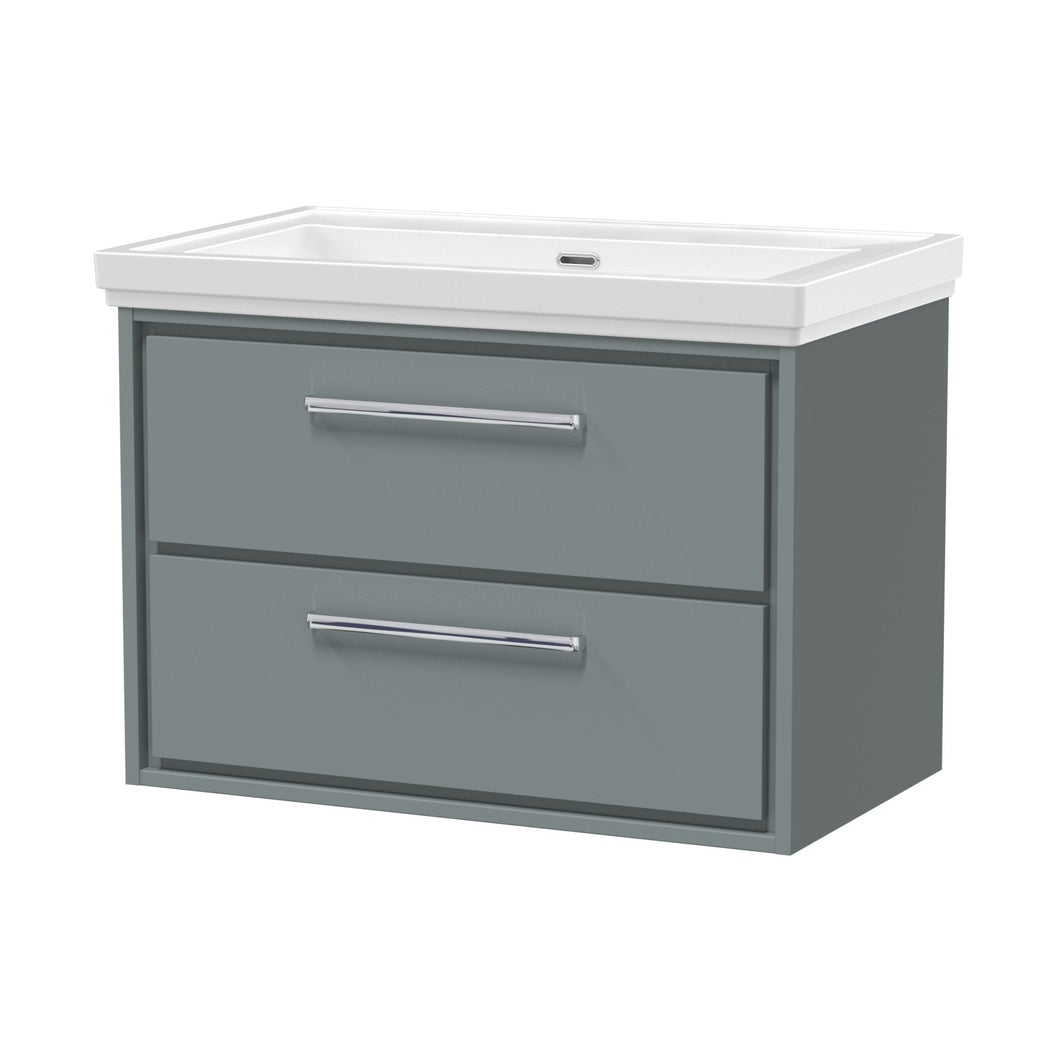 Hudson Reed Lille 800mm Wall Hung 2-drawer Vanity With Basin - 0 Tap Hole Contemp Coastal Grey Fireclay,MFC Smooth Matt 606x830x471mm - JJ Building Materials