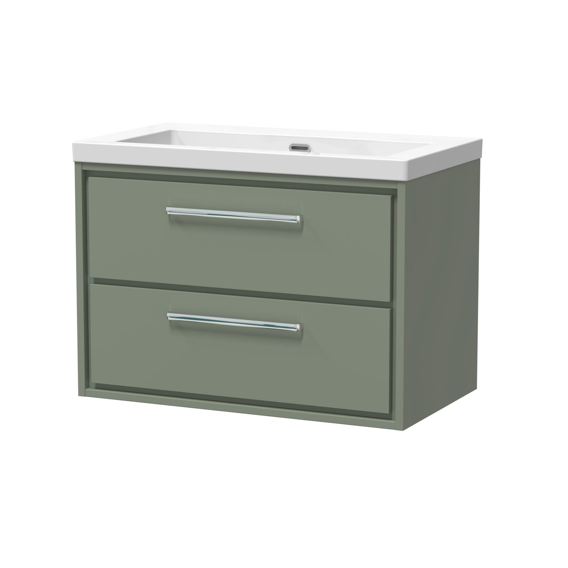 Hudson Reed Lille 800mm Wall Hung 2 - drawer Vanity With Basin - 0 Tap Hole Contemp Fern Green Fireclay,MFC Smooth Matt 584x813x462mm - JJ Building Materials