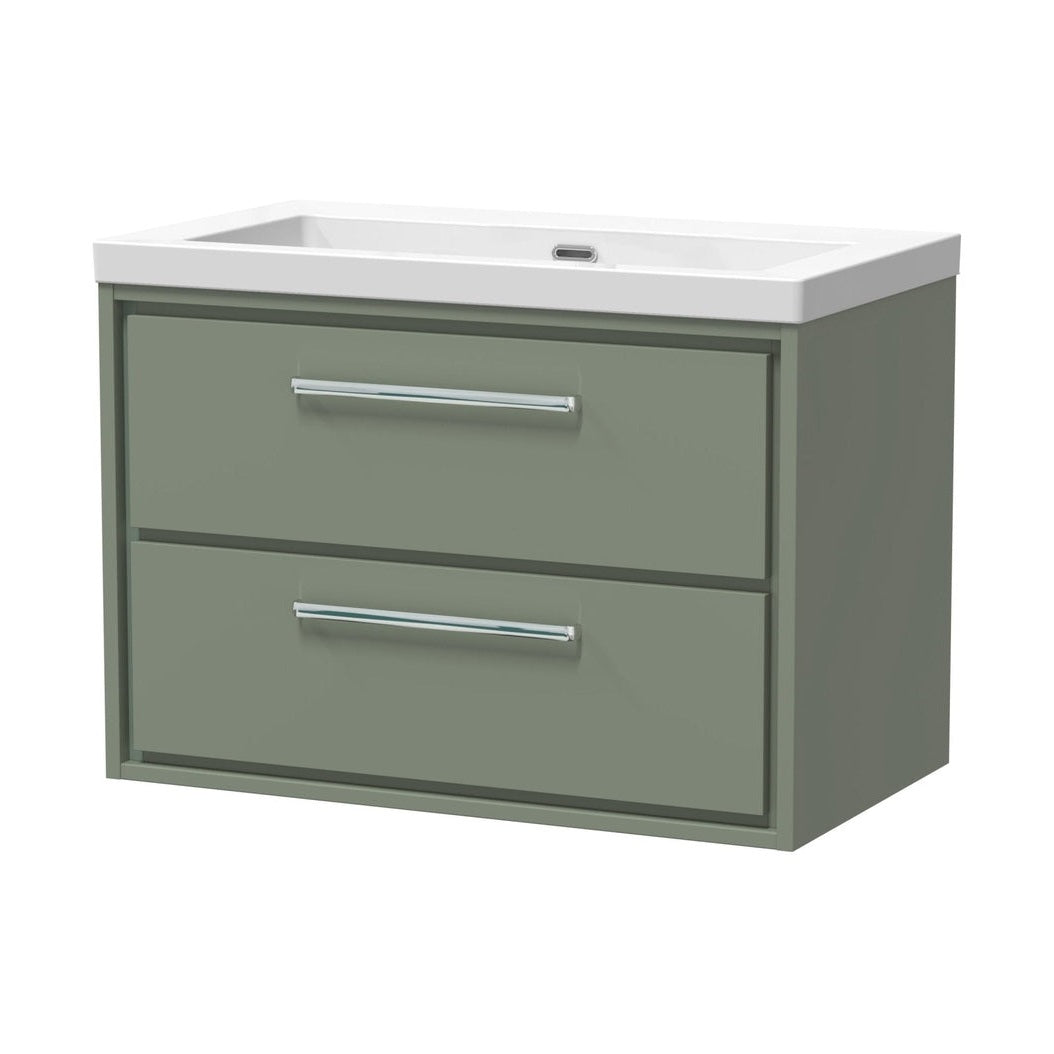 Hudson Reed Lille 800mm Wall Hung 2-drawer Vanity With Basin - 0 Tap Hole Contemp Fern Green Fireclay,MFC Smooth Matt 584x813x462mm - JJ Building Materials