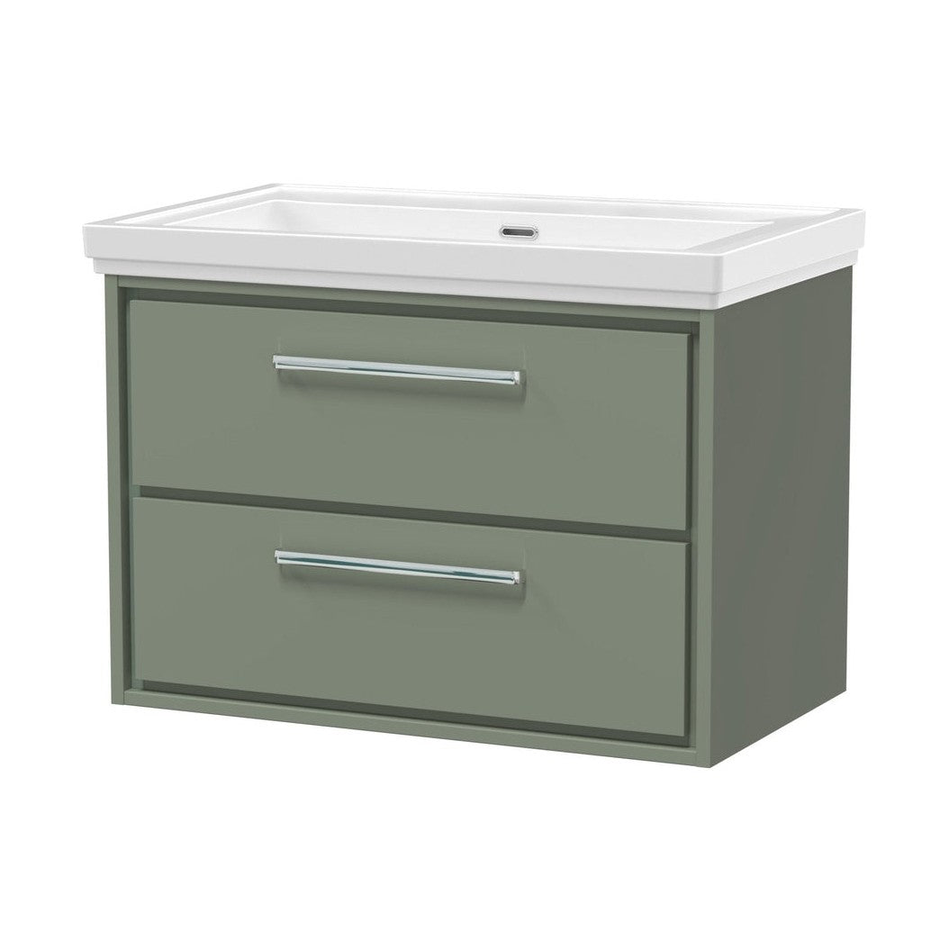 Hudson Reed Lille 800mm Wall Hung 2-drawer Vanity With Basin - 0 Tap Hole Contemp Fern Green Fireclay,MFC Smooth Matt 606x830x471mm - JJ Building Materials