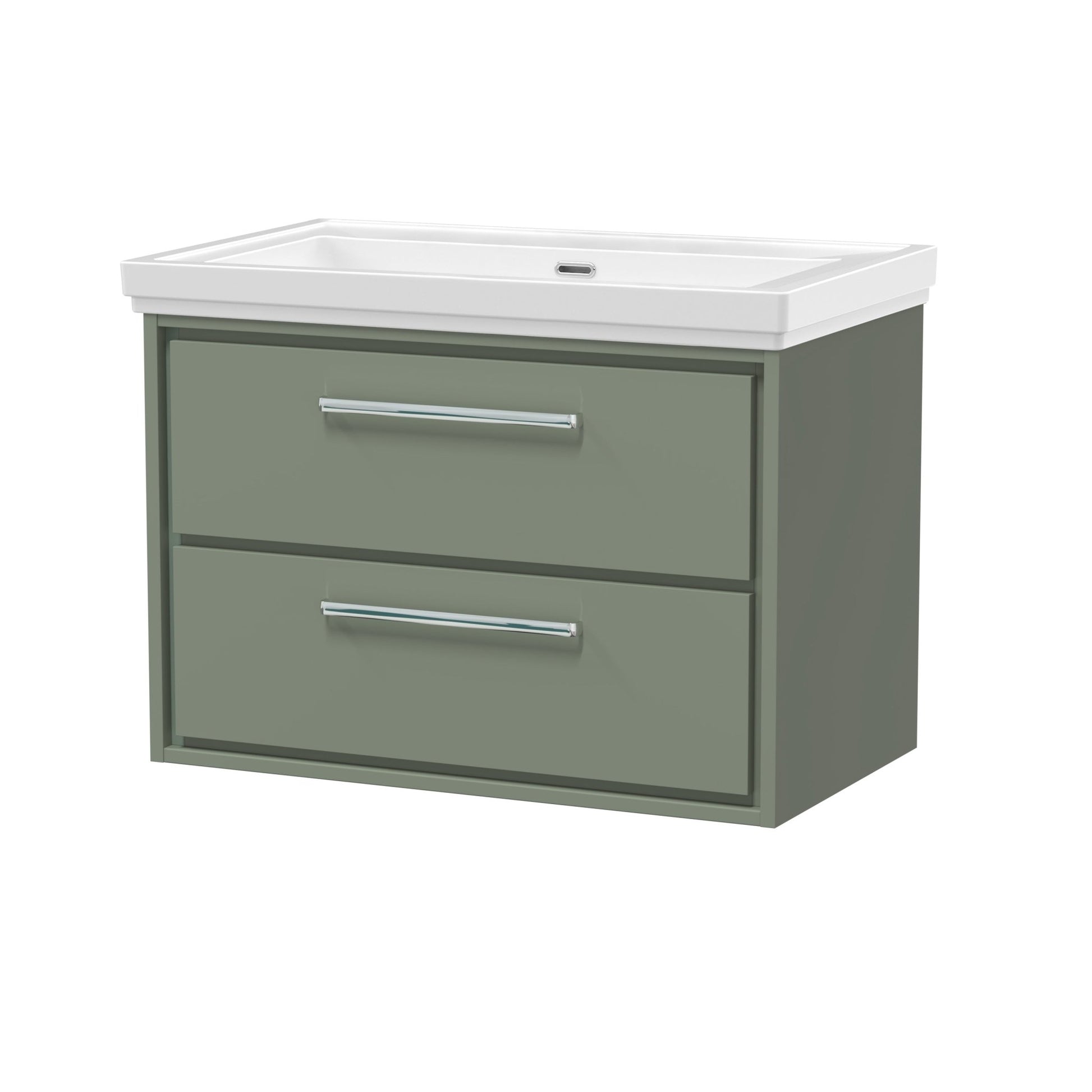 Hudson Reed Lille 800mm Wall Hung 2 - drawer Vanity With Basin - 0 Tap Hole Contemp Fern Green Fireclay,MFC Smooth Matt 606x830x471mm - JJ Building Materials