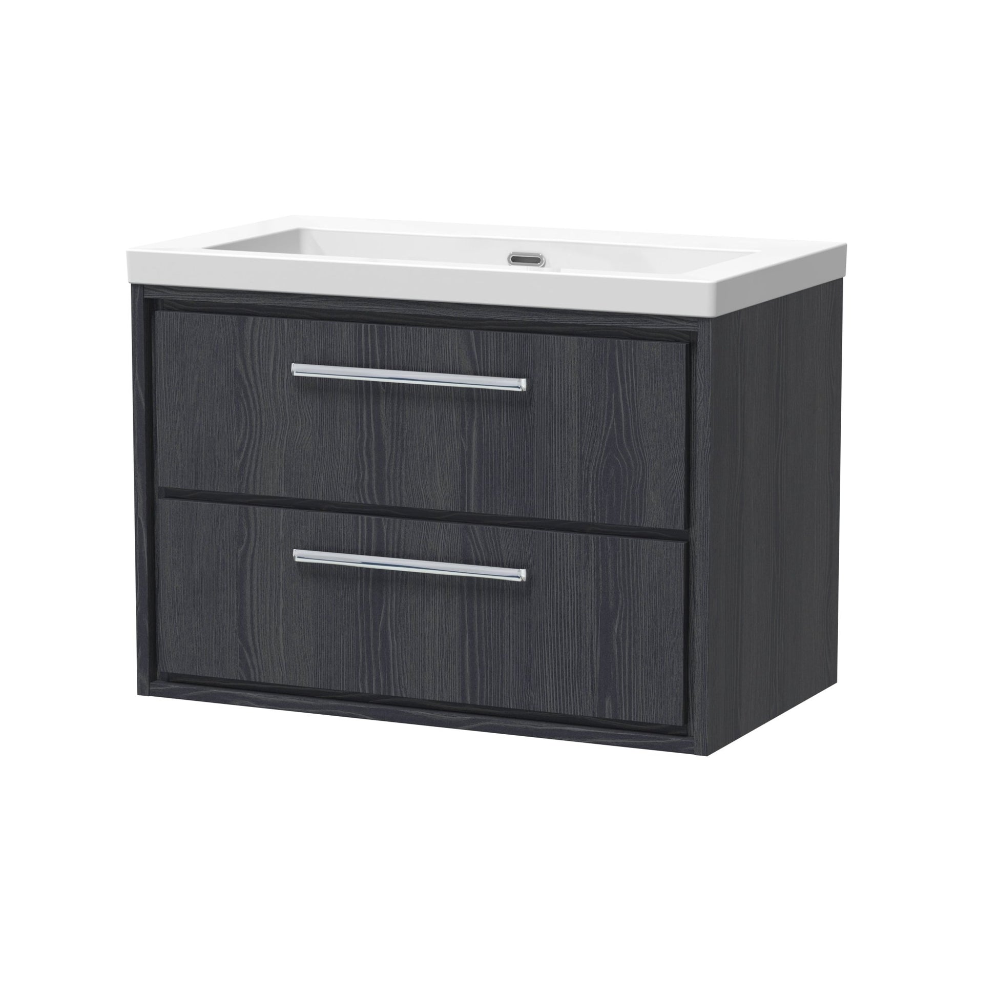 Hudson Reed Lille 800mm Wall Hung 2 - drawer Vanity With Basin - 0 Tap Hole Contemp Graphite Grey Woodgrain Fireclay,MFC Textured Woodgrain 584x813x462mm - JJ Building Materials