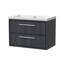 Hudson Reed Lille 800mm Wall Hung 2 - drawer Vanity With Basin - 0 Tap Hole Contemp Graphite Grey Woodgrain Fireclay,MFC Textured Woodgrain 584x813x462mm - JJ Building Materials