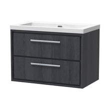 Hudson Reed Lille 800mm Wall Hung 2-drawer Vanity With Basin - 0 Tap Hole Contemp Graphite Grey Woodgrain Fireclay,MFC Textured Woodgrain 584x813x462mm - JJ Building Materials