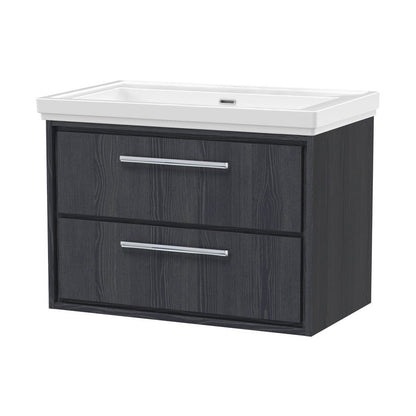 Hudson Reed Lille 800mm Wall Hung 2-drawer Vanity With Basin - 0 Tap Hole Contemp Graphite Grey Woodgrain Fireclay,MFC Textured Woodgrain 606x830x471mm - JJ Building Materials