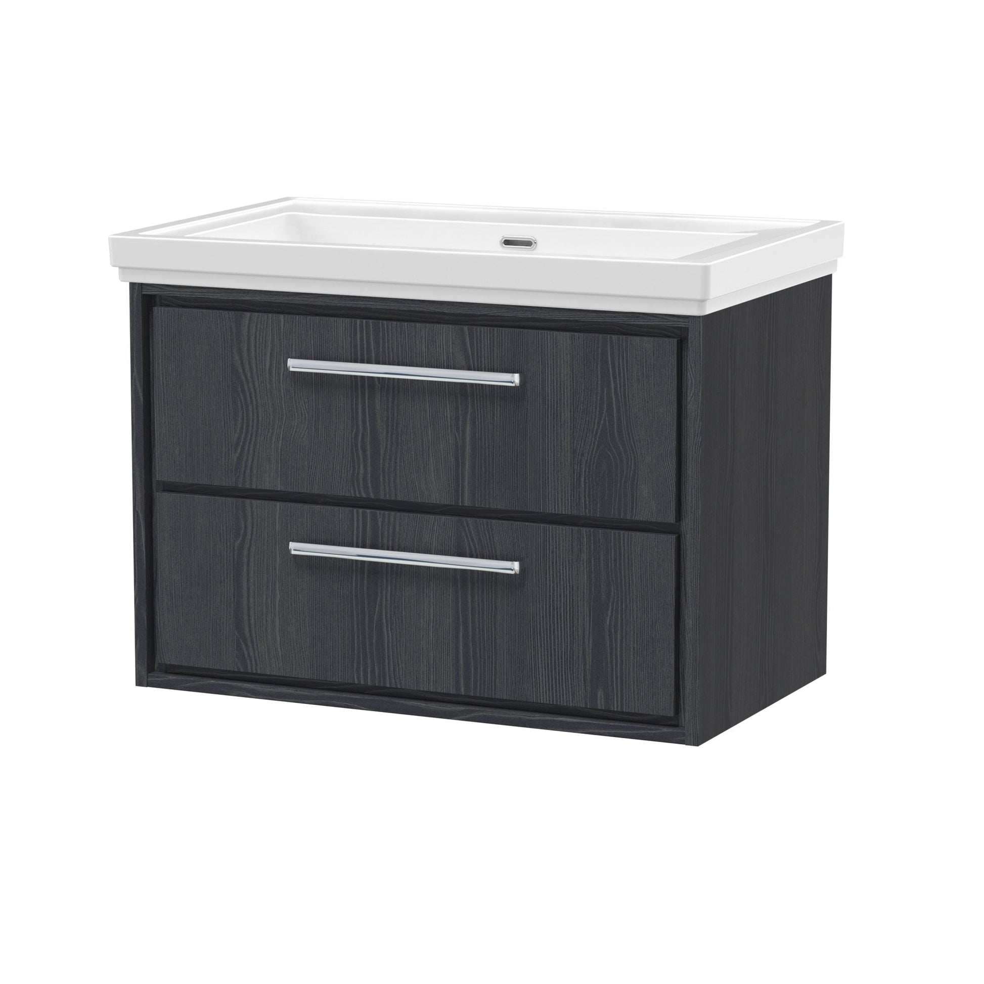 Hudson Reed Lille 800mm Wall Hung 2 - drawer Vanity With Basin - 0 Tap Hole Contemp Graphite Grey Woodgrain Fireclay,MFC Textured Woodgrain 606x830x471mm - JJ Building Materials