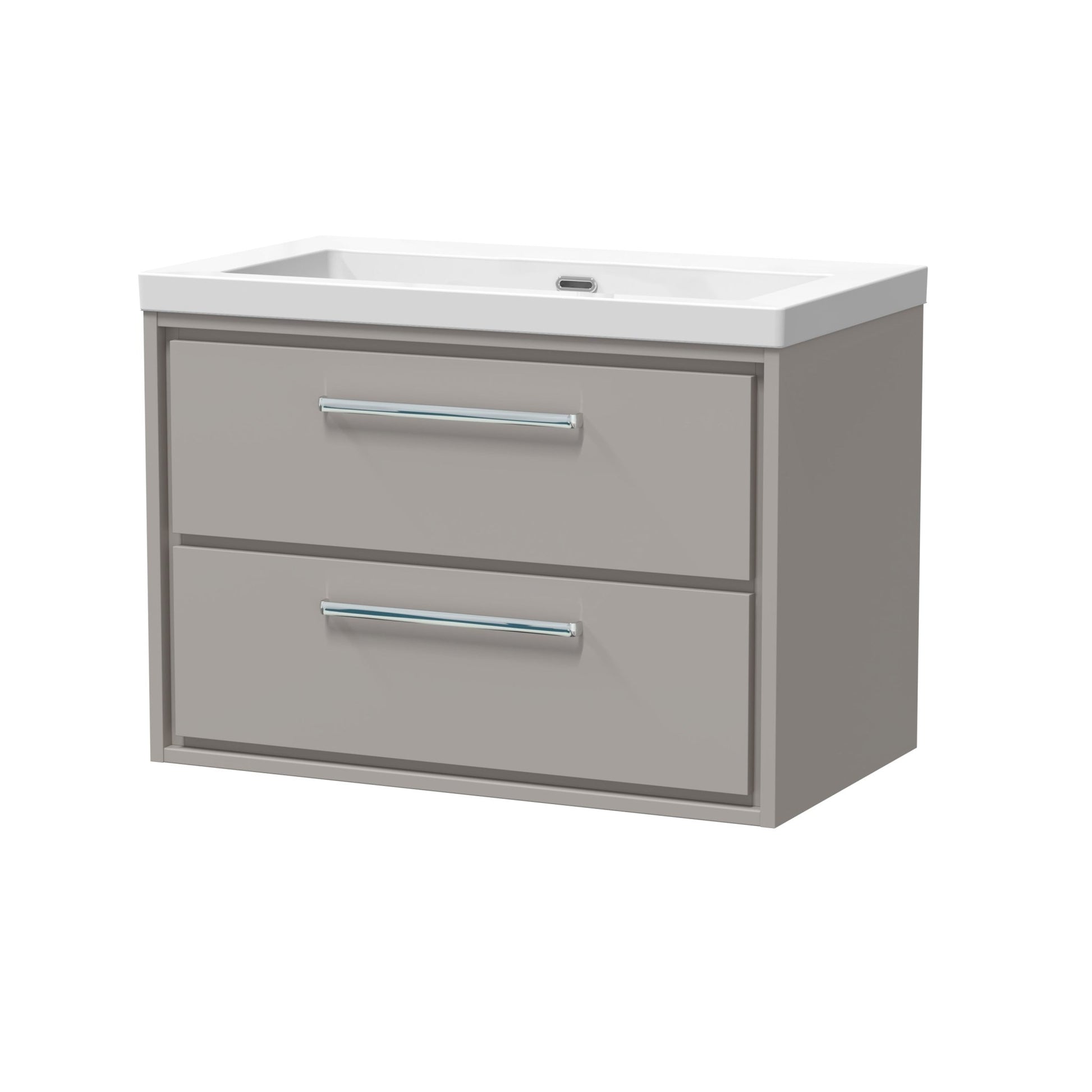 Hudson Reed Lille 800mm Wall Hung 2 - drawer Vanity With Basin - 0 Tap Hole Contemp Pebble Grey Fireclay,MFC Smooth Matt 584x813x462mm - JJ Building Materials