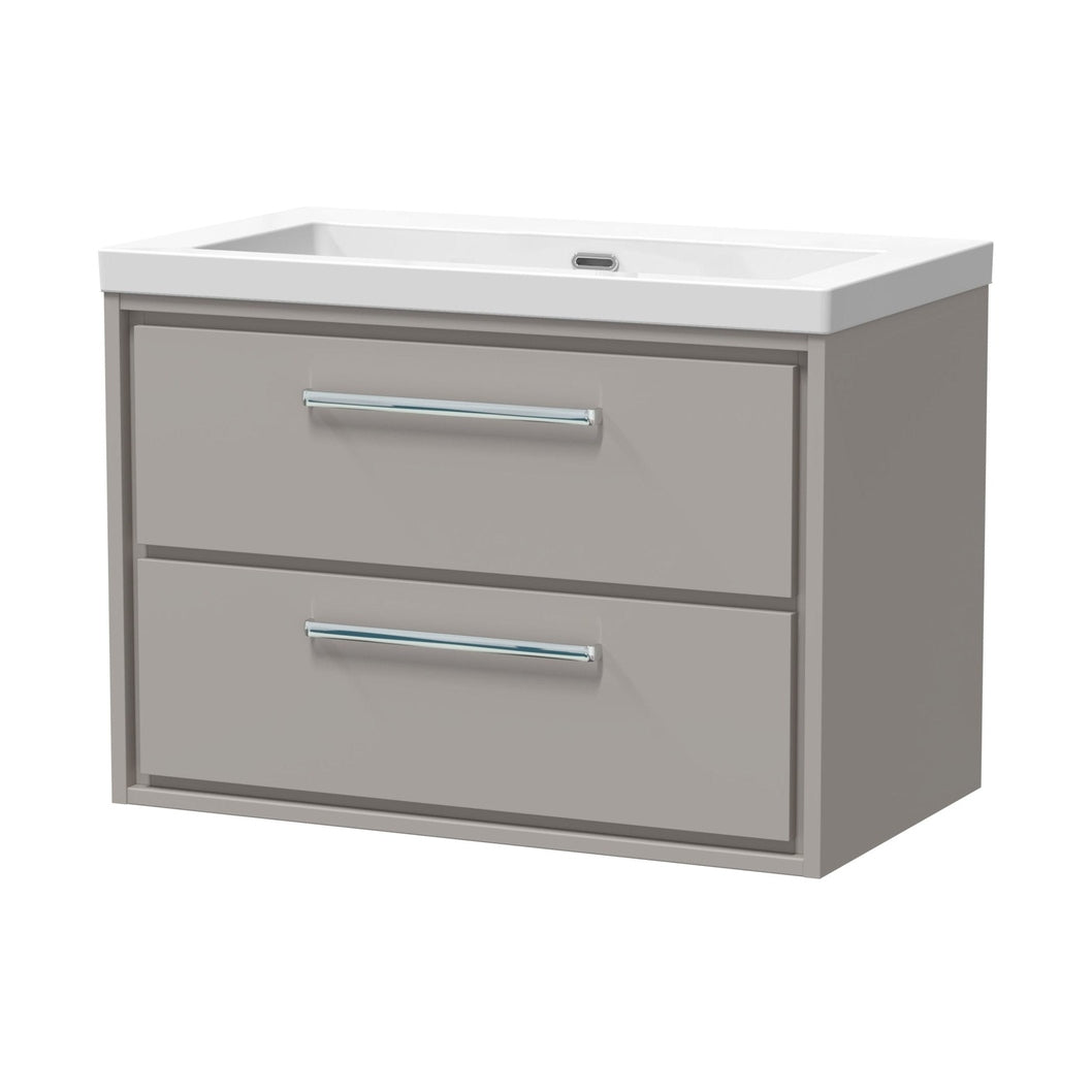 Hudson Reed Lille 800mm Wall Hung 2-drawer Vanity With Basin - 0 Tap Hole Contemp Pebble Grey Fireclay,MFC Smooth Matt 584x813x462mm - JJ Building Materials