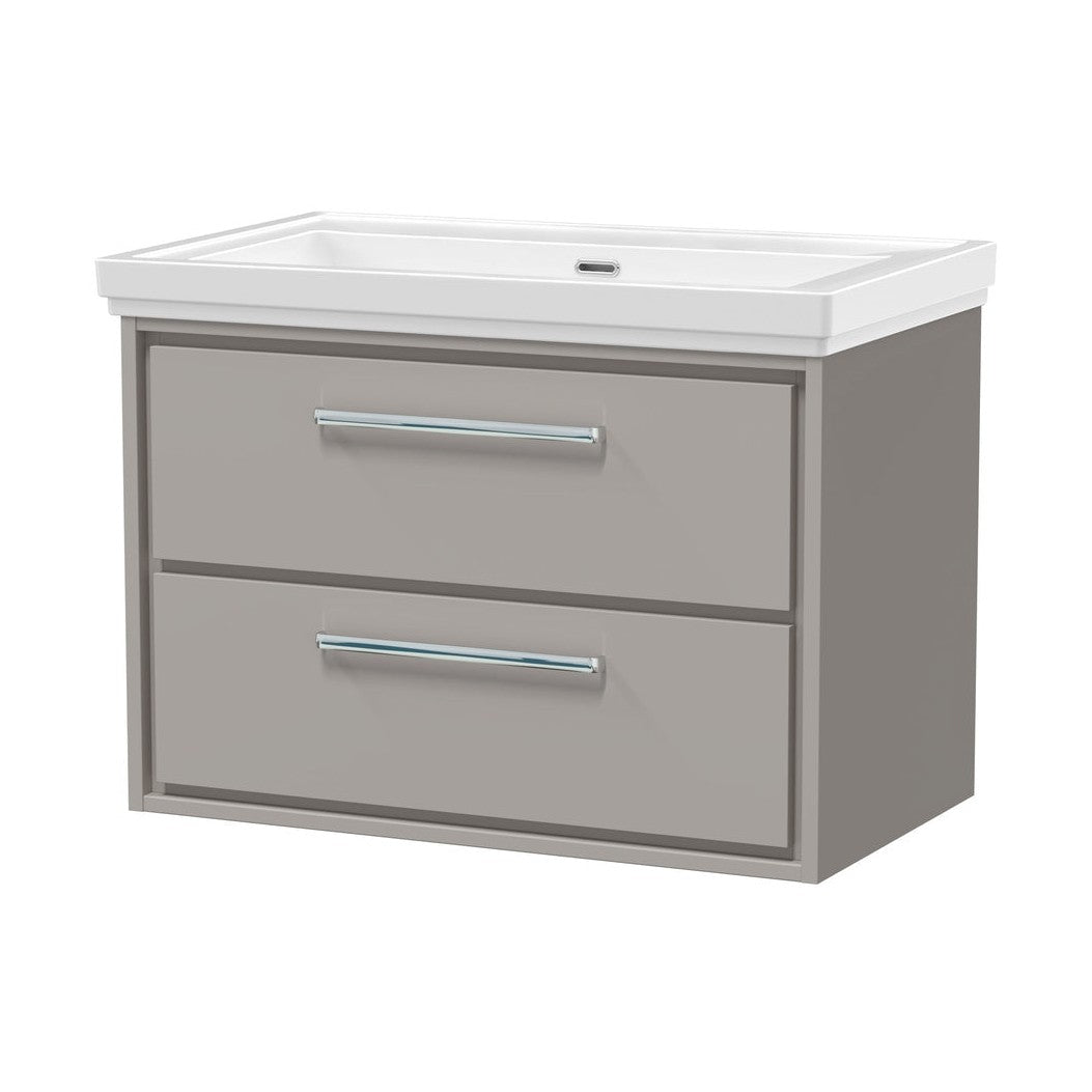 Hudson Reed Lille 800mm Wall Hung 2-drawer Vanity With Basin - 0 Tap Hole Contemp Pebble Grey Fireclay,MFC Smooth Matt 606x830x471mm - JJ Building Materials