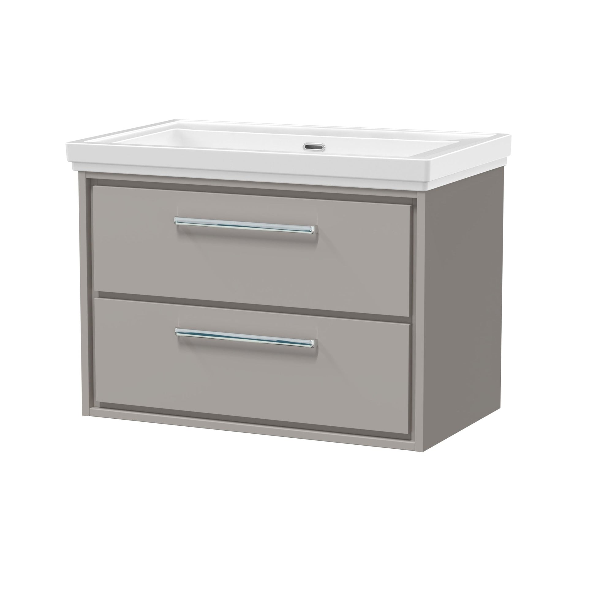 Hudson Reed Lille 800mm Wall Hung 2 - drawer Vanity With Basin - 0 Tap Hole Contemp Pebble Grey Fireclay,MFC Smooth Matt 606x830x471mm - JJ Building Materials