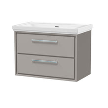 Hudson Reed Lille 800mm Wall Hung 2 - drawer Vanity With Basin - 0 Tap Hole Contemp Pebble Grey Fireclay,MFC Smooth Matt 606x830x471mm - JJ Building Materials