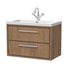Hudson Reed Lille 800mm Wall Hung 2-drawer Vanity With Basin - 1 Tap Hole Contemp Antique Oak Fireclay,MFC Textured Woodgrain 584x813x462mm - JJ Building Materials