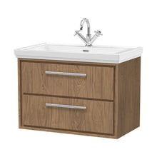 Hudson Reed Lille 800mm Wall Hung 2-drawer Vanity With Basin - 1 Tap Hole Contemp Antique Oak Fireclay,MFC Textured Woodgrain 606x830x471mm - JJ Building Materials