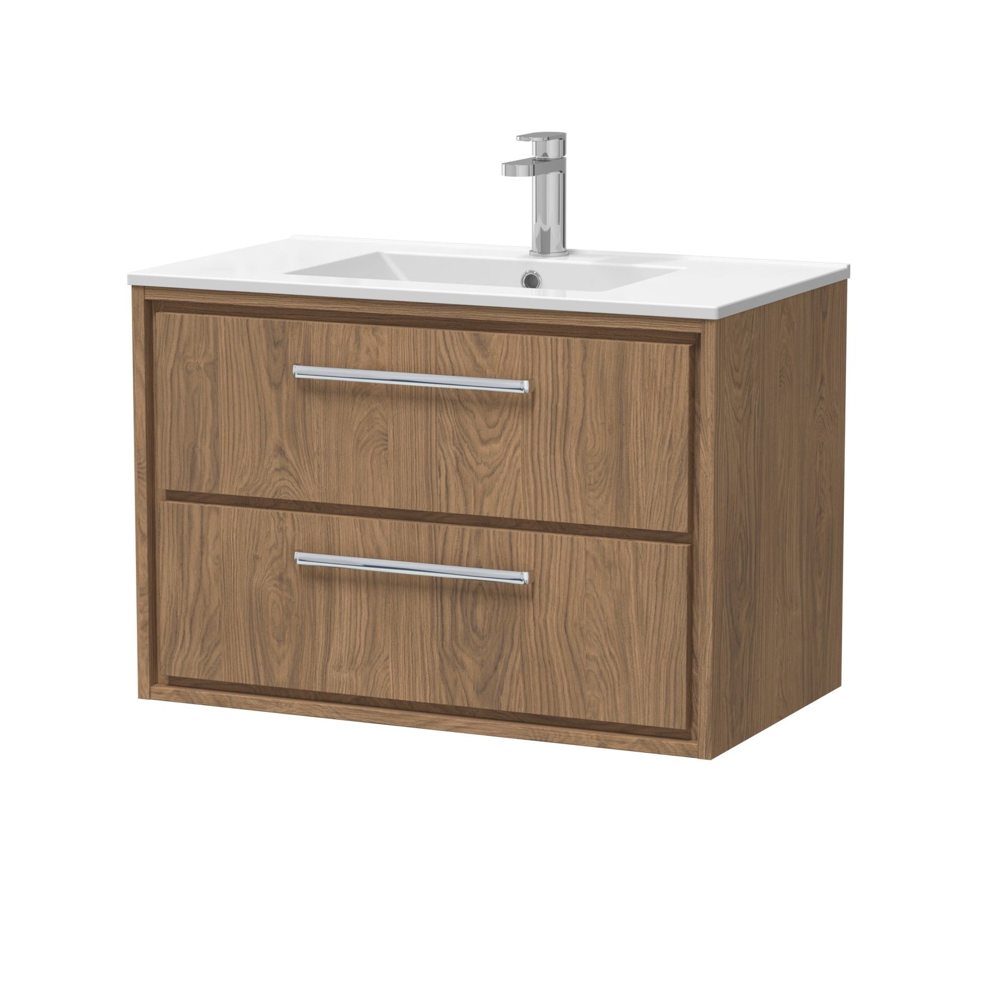 Hudson Reed Lille 800mm Wall Hung 2 - drawer Vanity With Basin - 1 Tap Hole Contemp Antique Oak MFC Textured Woodgrain,vitreous China 539x805x460mm - JJ Building Materials