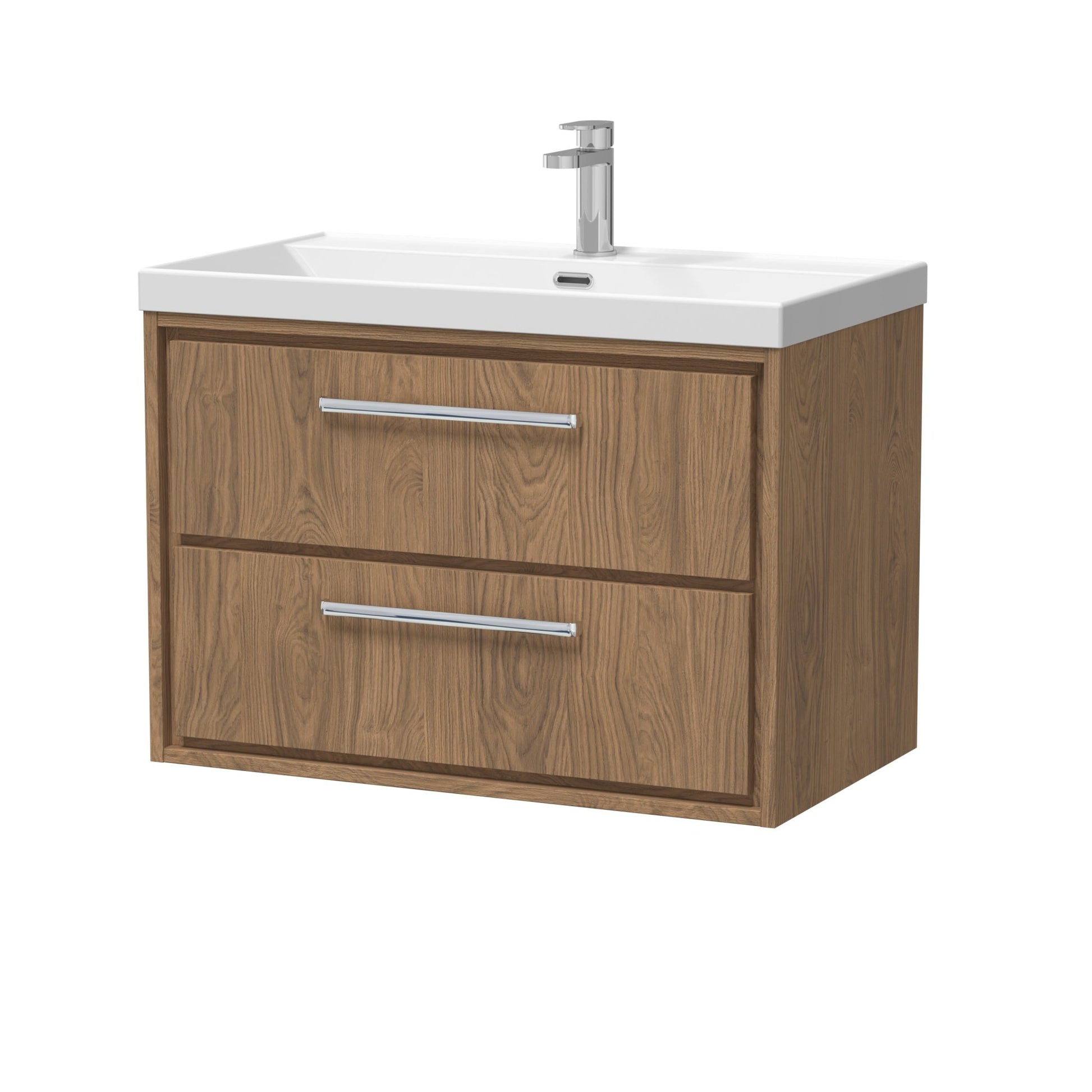 Hudson Reed Lille 800mm Wall Hung 2 - drawer Vanity With Basin - 1 Tap Hole Contemp Antique Oak MFC Textured Woodgrain,vitreous China 539x810x460mm - JJ Building Materials