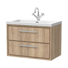 Hudson Reed Lille 800mm Wall Hung 2-drawer Vanity With Basin - 1 Tap Hole Contemp Bleached Oak Fireclay,MFC Textured Woodgrain 584x813x462mm - JJ Building Materials