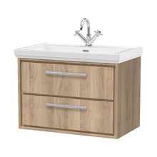 Hudson Reed Lille 800mm Wall Hung 2-drawer Vanity With Basin - 1 Tap Hole Contemp Bleached Oak Fireclay,MFC Textured Woodgrain 606x830x471mm - JJ Building Materials