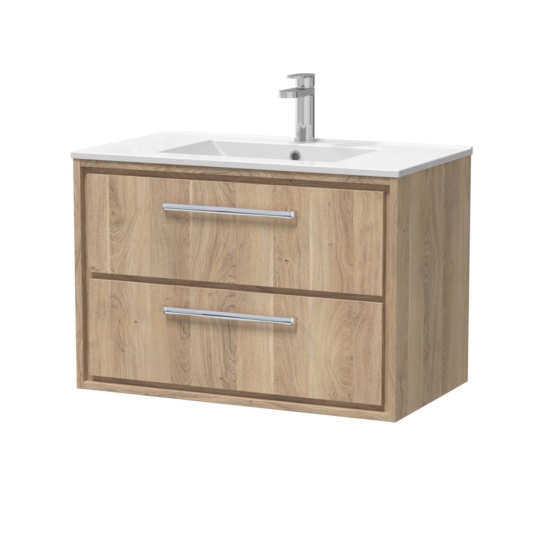Hudson Reed Lille 800mm Wall Hung 2 - drawer Vanity With Basin - 1 Tap Hole Contemp Bleached Oak MFC Textured Woodgrain,vitreous China 539x805x460mm - JJ Building Materials