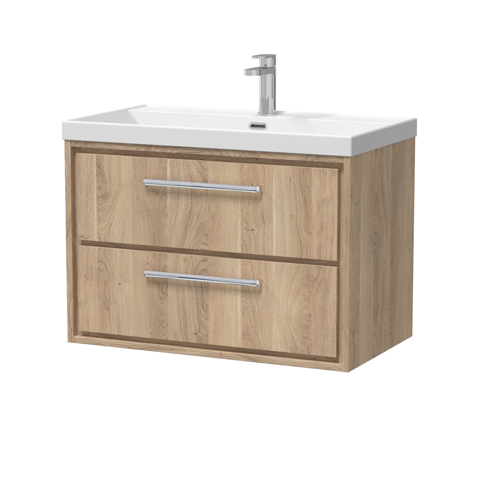 Hudson Reed Lille 800mm Wall Hung 2 - drawer Vanity With Basin - 1 Tap Hole Contemp Bleached Oak MFC Textured Woodgrain,vitreous China 539x810x460mm - JJ Building Materials