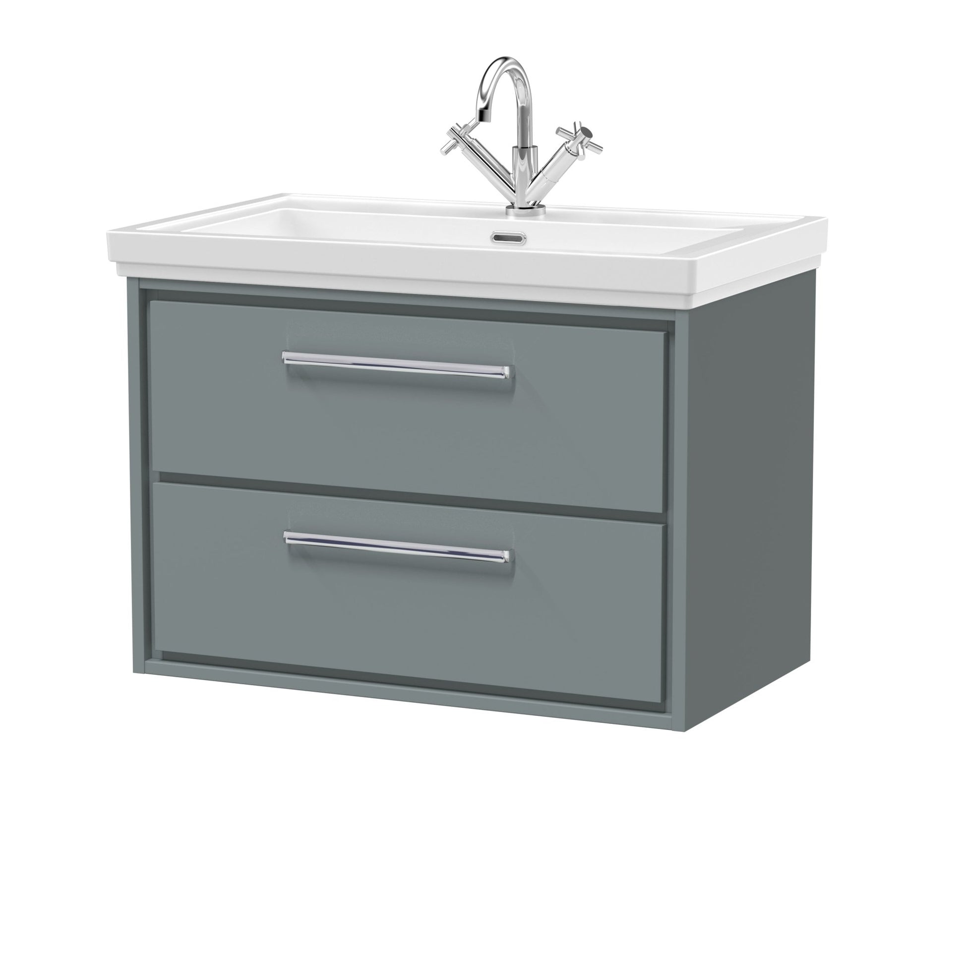 Hudson Reed Lille 800mm Wall Hung 2 - drawer Vanity With Basin - 1 Tap Hole Contemp Coastal Grey Fireclay,MFC Smooth Matt 606x830x471mm - JJ Building Materials