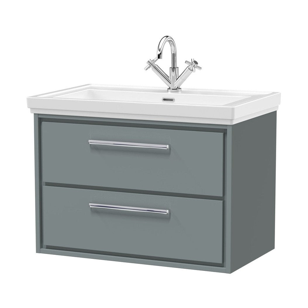 Hudson Reed Lille 800mm Wall Hung 2-drawer Vanity With Basin - 1 Tap Hole Contemp Coastal Grey Fireclay,MFC Smooth Matt 606x830x471mm - JJ Building Materials