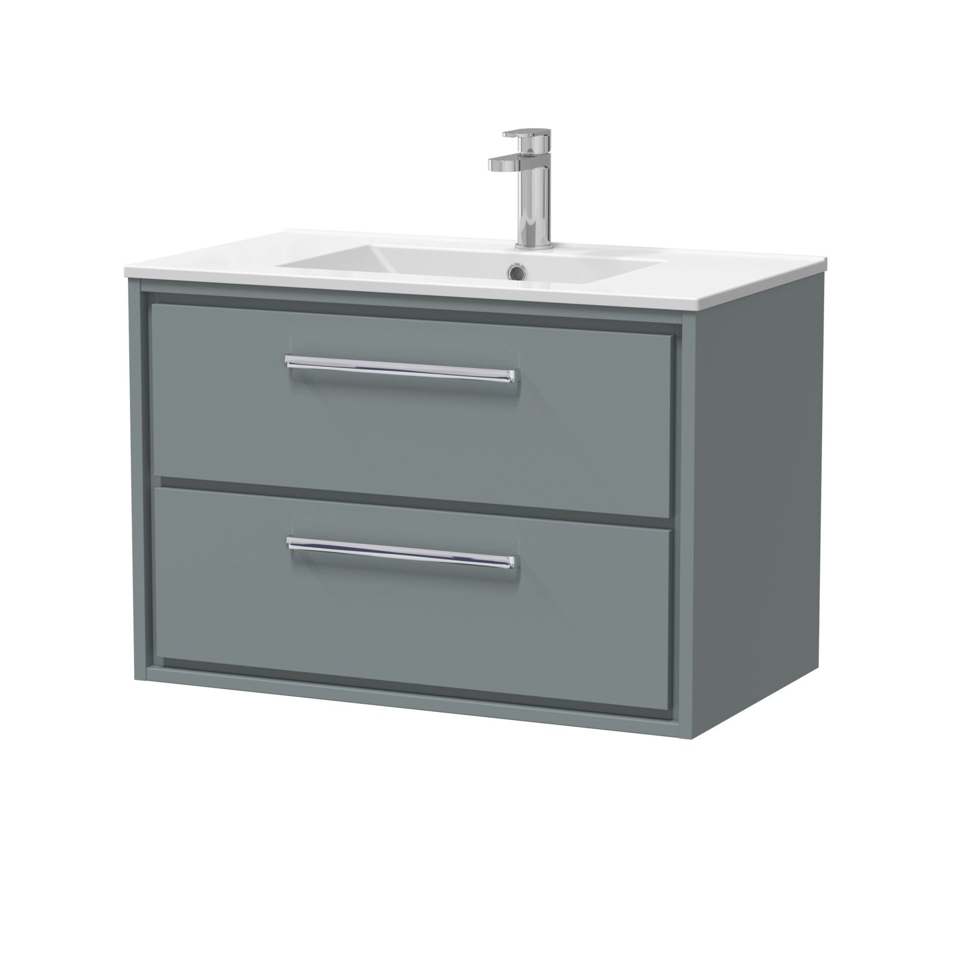Hudson Reed Lille 800mm Wall Hung 2 - drawer Vanity With Basin - 1 Tap Hole Contemp Coastal Grey MFC Smooth Matt,vitreous China 539x805x460mm - JJ Building Materials