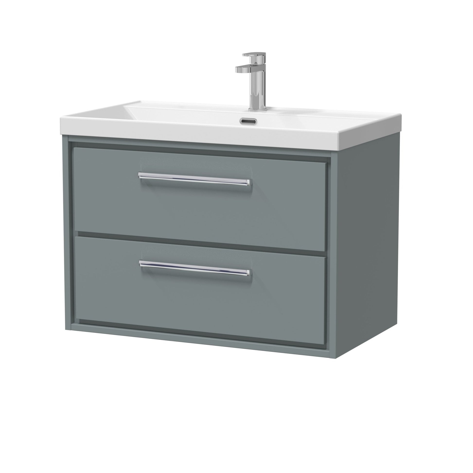 Hudson Reed Lille 800mm Wall Hung 2 - drawer Vanity With Basin - 1 Tap Hole Contemp Coastal Grey MFC Smooth Matt,vitreous China 539x810x460mm - JJ Building Materials