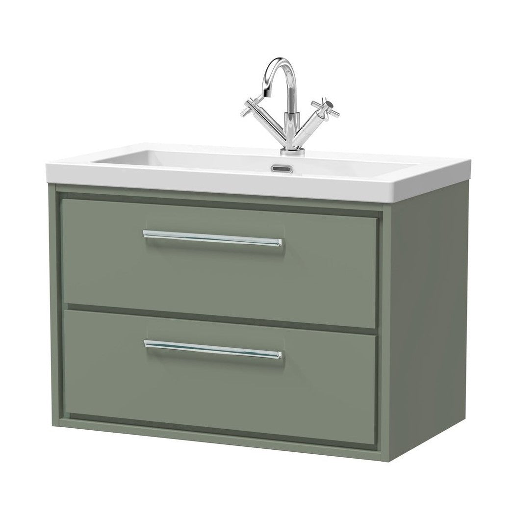 Hudson Reed Lille 800mm Wall Hung 2-drawer Vanity With Basin - 1 Tap Hole Contemp Fern Green Fireclay,MFC Smooth Matt 584x813x462mm - JJ Building Materials