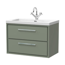 Hudson Reed Lille 800mm Wall Hung 2-drawer Vanity With Basin - 1 Tap Hole Contemp Fern Green Fireclay,MFC Smooth Matt 584x813x462mm - JJ Building Materials