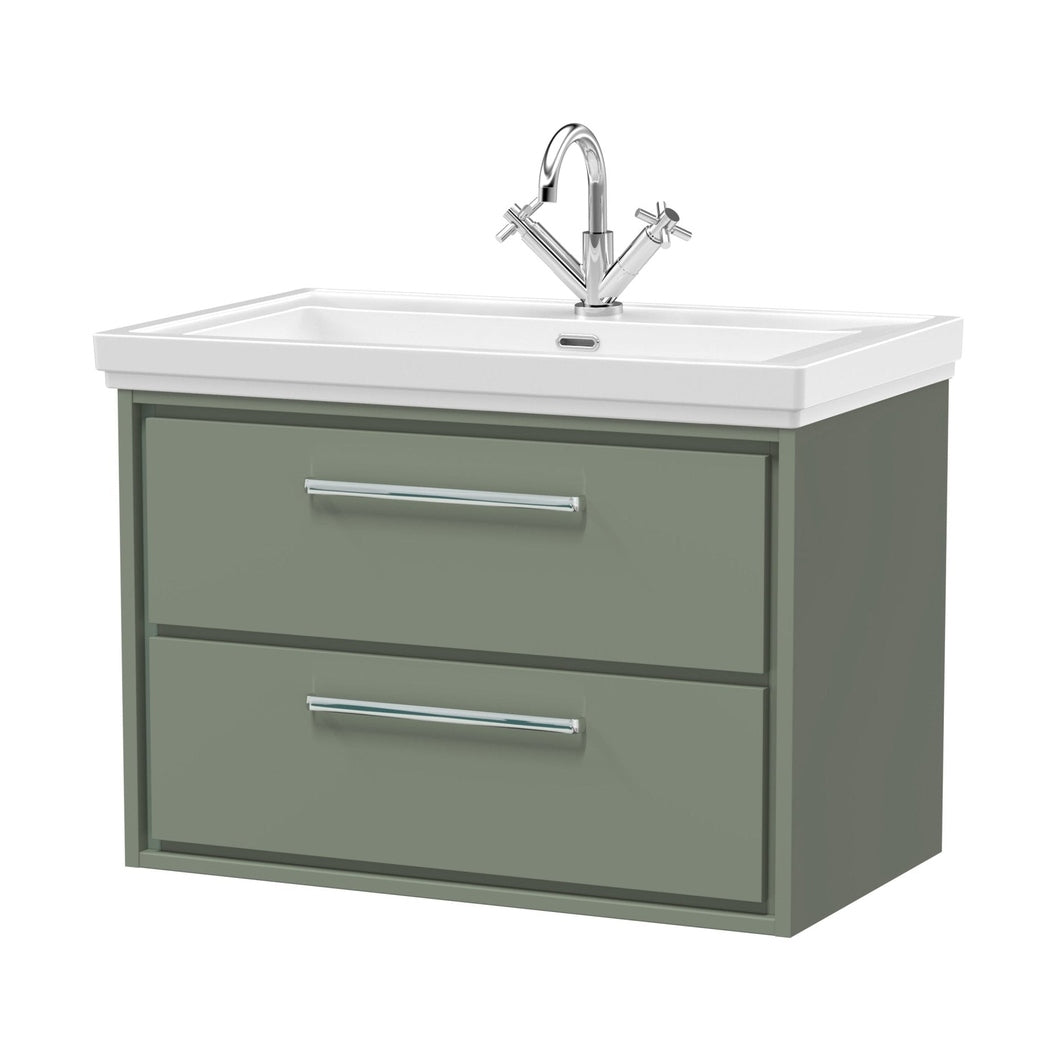 Hudson Reed Lille 800mm Wall Hung 2-drawer Vanity With Basin - 1 Tap Hole Contemp Fern Green Fireclay,MFC Smooth Matt 606x830x471mm - JJ Building Materials