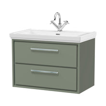 Hudson Reed Lille 800mm Wall Hung 2-drawer Vanity With Basin - 1 Tap Hole Contemp Fern Green Fireclay,MFC Smooth Matt 606x830x471mm - JJ Building Materials