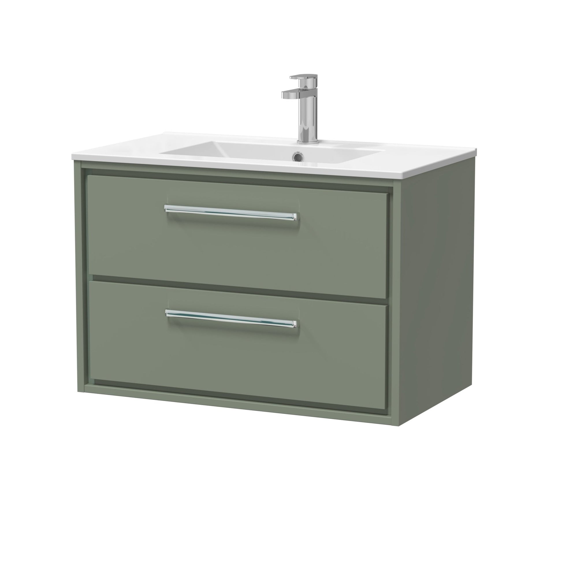 Hudson Reed Lille 800mm Wall Hung 2 - drawer Vanity With Basin - 1 Tap Hole Contemp Fern Green MFC Smooth Matt,vitreous China 539x805x460mm - JJ Building Materials