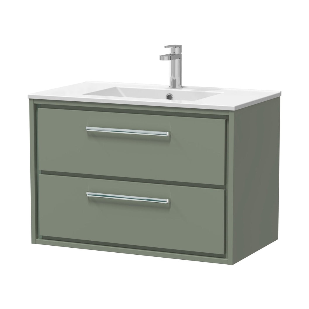 Hudson Reed Lille 800mm Wall Hung 2-drawer Vanity With Basin - 1 Tap Hole Contemp Fern Green MFC Smooth Matt,vitreous China 539x805x460mm - JJ Building Materials