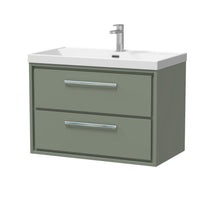 Hudson Reed Lille 800mm Wall Hung 2 - drawer Vanity With Basin - 1 Tap Hole Contemp Fern Green MFC Smooth Matt,vitreous China 539x810x460mm - JJ Building Materials