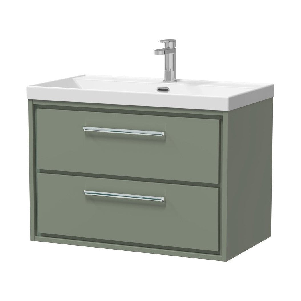 Hudson Reed Lille 800mm Wall Hung 2-drawer Vanity With Basin - 1 Tap Hole Contemp Fern Green MFC Smooth Matt,vitreous China 539x810x460mm - JJ Building Materials