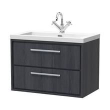 Hudson Reed Lille 800mm Wall Hung 2-drawer Vanity With Basin - 1 Tap Hole Contemp Graphite Grey Woodgrain Fireclay,MFC Textured Woodgrain 584x813x462mm - JJ Building Materials