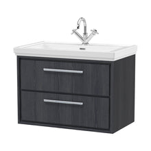 Hudson Reed Lille 800mm Wall Hung 2-drawer Vanity With Basin - 1 Tap Hole Contemp Graphite Grey Woodgrain Fireclay,MFC Textured Woodgrain 606x830x471mm - JJ Building Materials