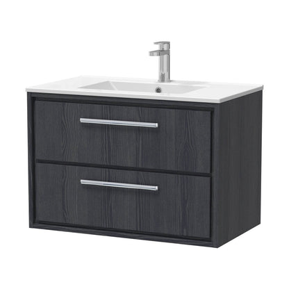 Hudson Reed Lille 800mm Wall Hung 2-drawer Vanity With Basin - 1 Tap Hole Contemp Graphite Grey Woodgrain MFC Textured Woodgrain,vitreous China 539x805x460mm - JJ Building Materials