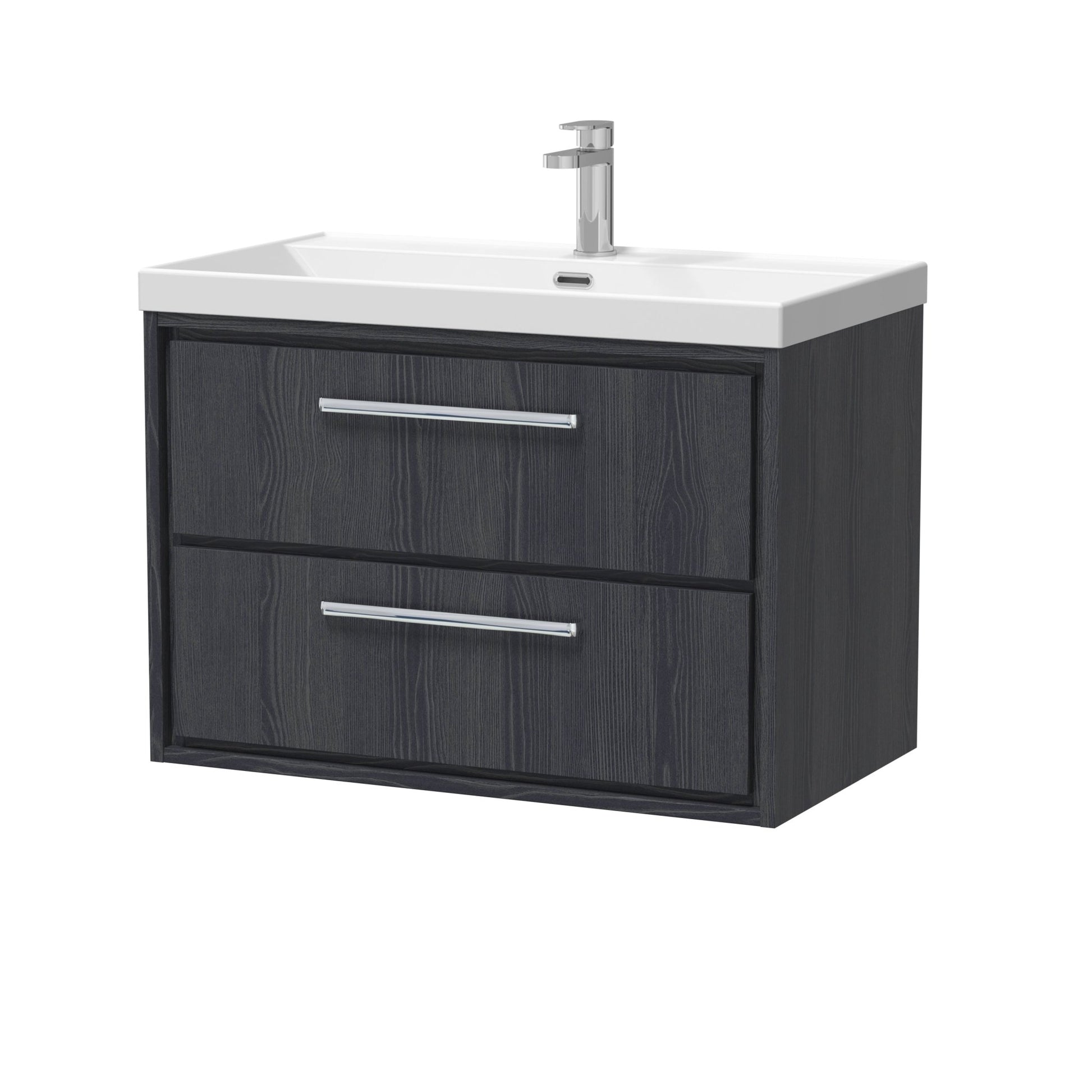 Hudson Reed Lille 800mm Wall Hung 2 - drawer Vanity With Basin - 1 Tap Hole Contemp Graphite Grey Woodgrain MFC Textured Woodgrain,vitreous China 539x810x460mm - JJ Building Materials