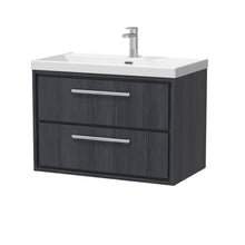 Hudson Reed Lille 800mm Wall Hung 2 - drawer Vanity With Basin - 1 Tap Hole Contemp Graphite Grey Woodgrain MFC Textured Woodgrain,vitreous China 539x810x460mm - JJ Building Materials