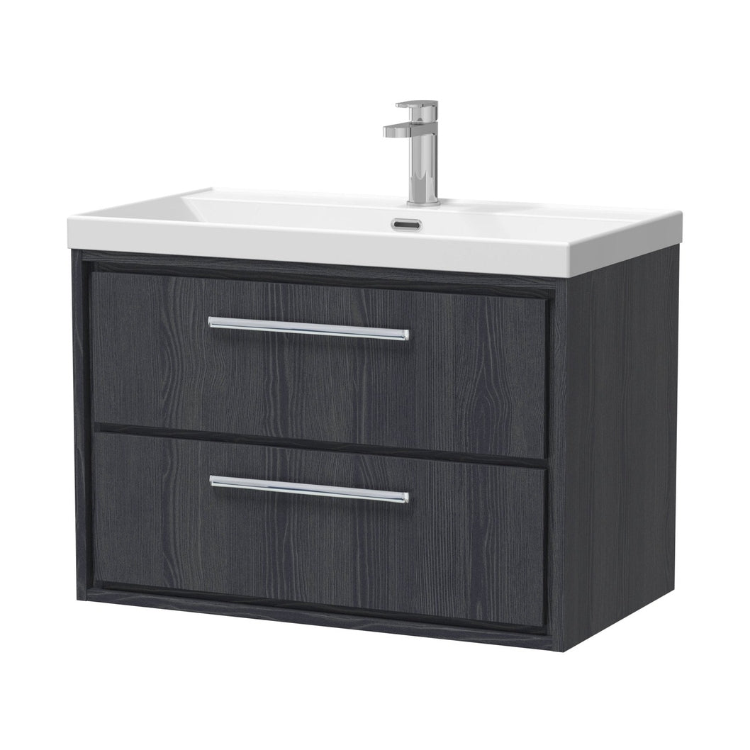 Hudson Reed Lille 800mm Wall Hung 2-drawer Vanity With Basin - 1 Tap Hole Contemp Graphite Grey Woodgrain MFC Textured Woodgrain,vitreous China 539x810x460mm - JJ Building Materials