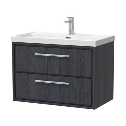 Hudson Reed Lille 800mm Wall Hung 2-drawer Vanity With Basin - 1 Tap Hole Contemp Graphite Grey Woodgrain MFC Textured Woodgrain,vitreous China 539x810x460mm - JJ Building Materials