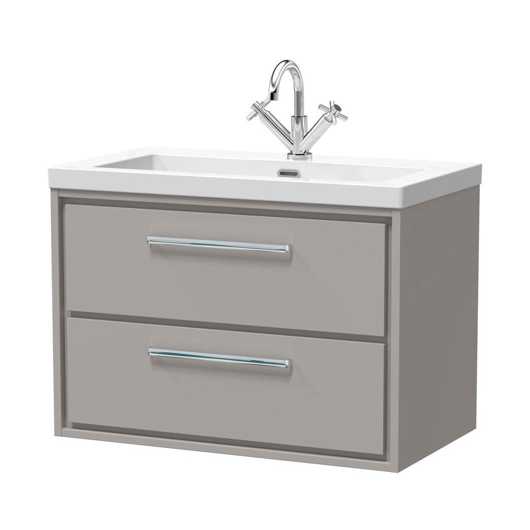 Hudson Reed Lille 800mm Wall Hung 2-drawer Vanity With Basin - 1 Tap Hole Contemp Pebble Grey Fireclay,MFC Smooth Matt 584x813x462mm - JJ Building Materials