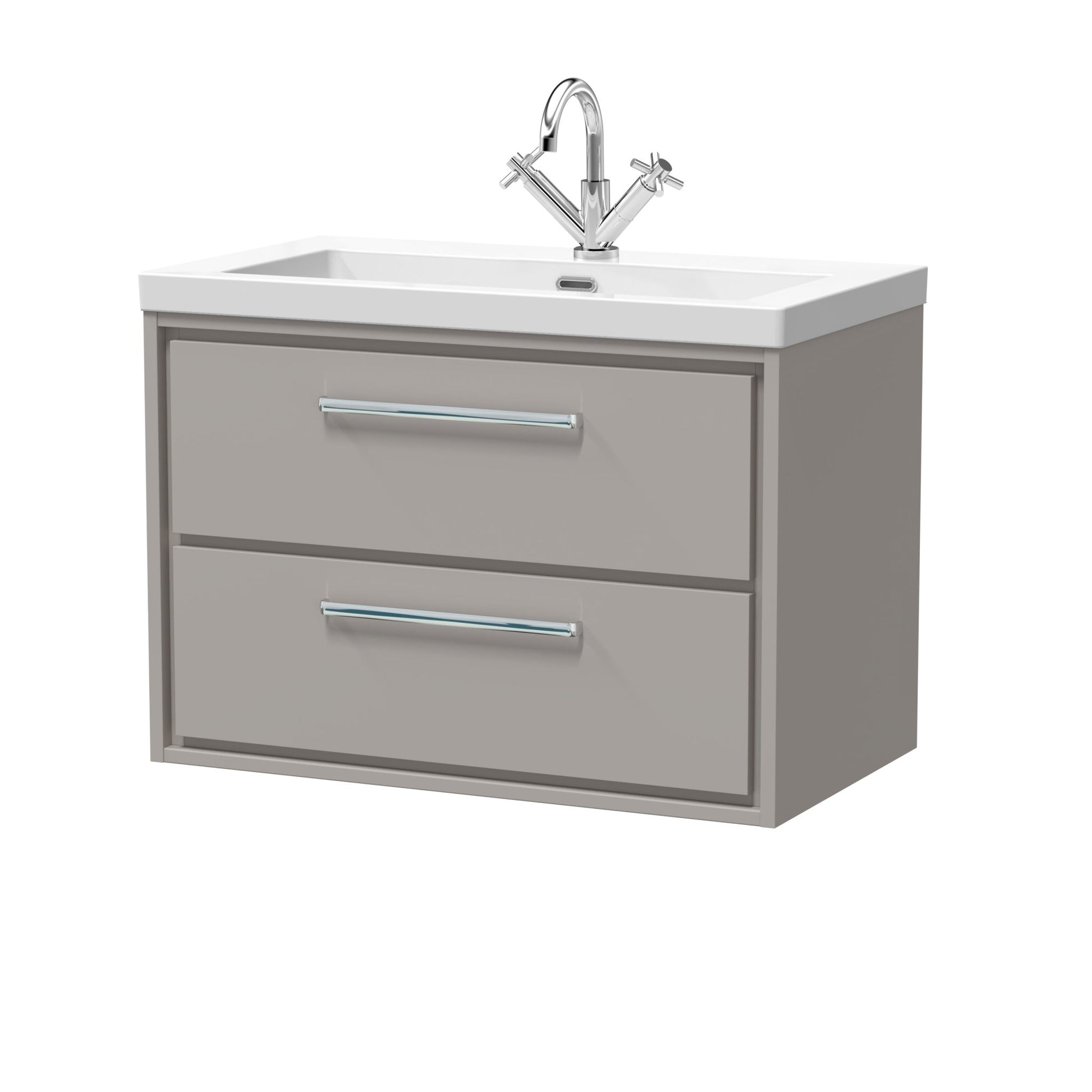 Hudson Reed Lille 800mm Wall Hung 2 - drawer Vanity With Basin - 1 Tap Hole Contemp Pebble Grey Fireclay,MFC Smooth Matt 584x813x462mm - JJ Building Materials