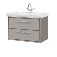 Hudson Reed Lille 800mm Wall Hung 2 - drawer Vanity With Basin - 1 Tap Hole Contemp Pebble Grey Fireclay,MFC Smooth Matt 606x830x471mm - JJ Building Materials