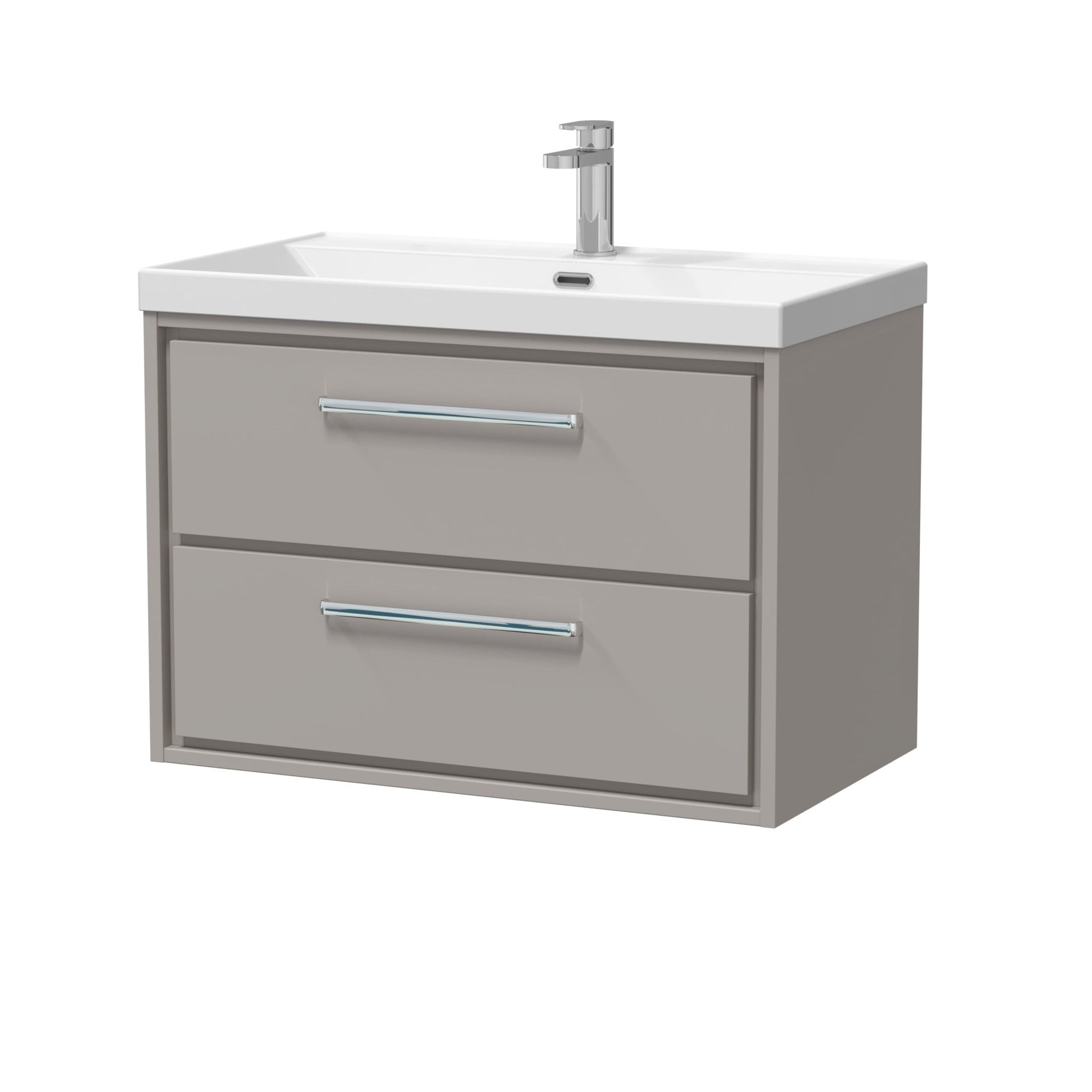 Hudson Reed Lille 800mm Wall Hung 2 - drawer Vanity With Basin - 1 Tap Hole Contemp Pebble Grey MFC Smooth Matt,vitreous China 539x810x460mm - JJ Building Materials