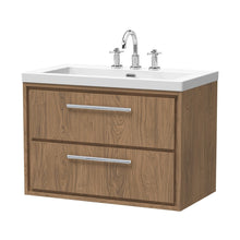 Hudson Reed Lille 800mm Wall Hung 2-drawer Vanity With Basin - 3 Tap Hole Contemp Antique Oak Fireclay,MFC Textured Woodgrain 584x813x462mm - JJ Building Materials