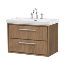 Hudson Reed Lille 800mm Wall Hung 2-drawer Vanity With Basin - 3 Tap Hole Contemp Antique Oak Fireclay,MFC Textured Woodgrain 606x830x471mm - JJ Building Materials