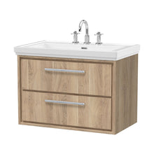 Hudson Reed Lille 800mm Wall Hung 2-drawer Vanity With Basin - 3 Tap Hole Contemp Bleached Oak Fireclay,MFC Textured Woodgrain 606x830x471mm - JJ Building Materials
